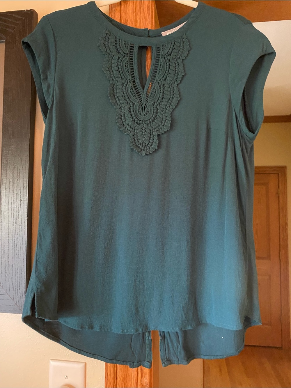 Daniel Rainn Dark Green Cap Sleeve Top with Lace Back Panel